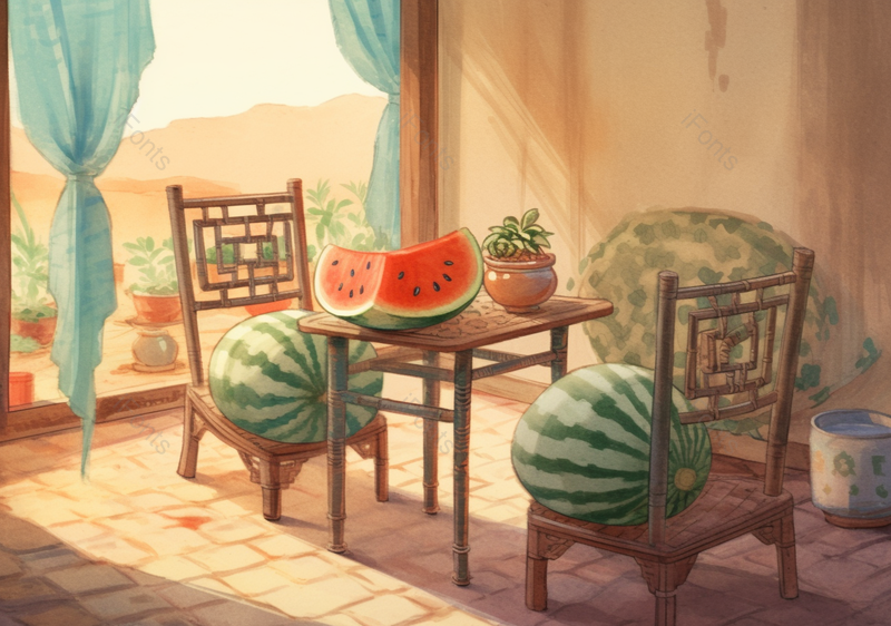 暖色室内西瓜夏日背景,插画/手绘图,插画/手绘图库,插画/手绘图下载,插画/手绘